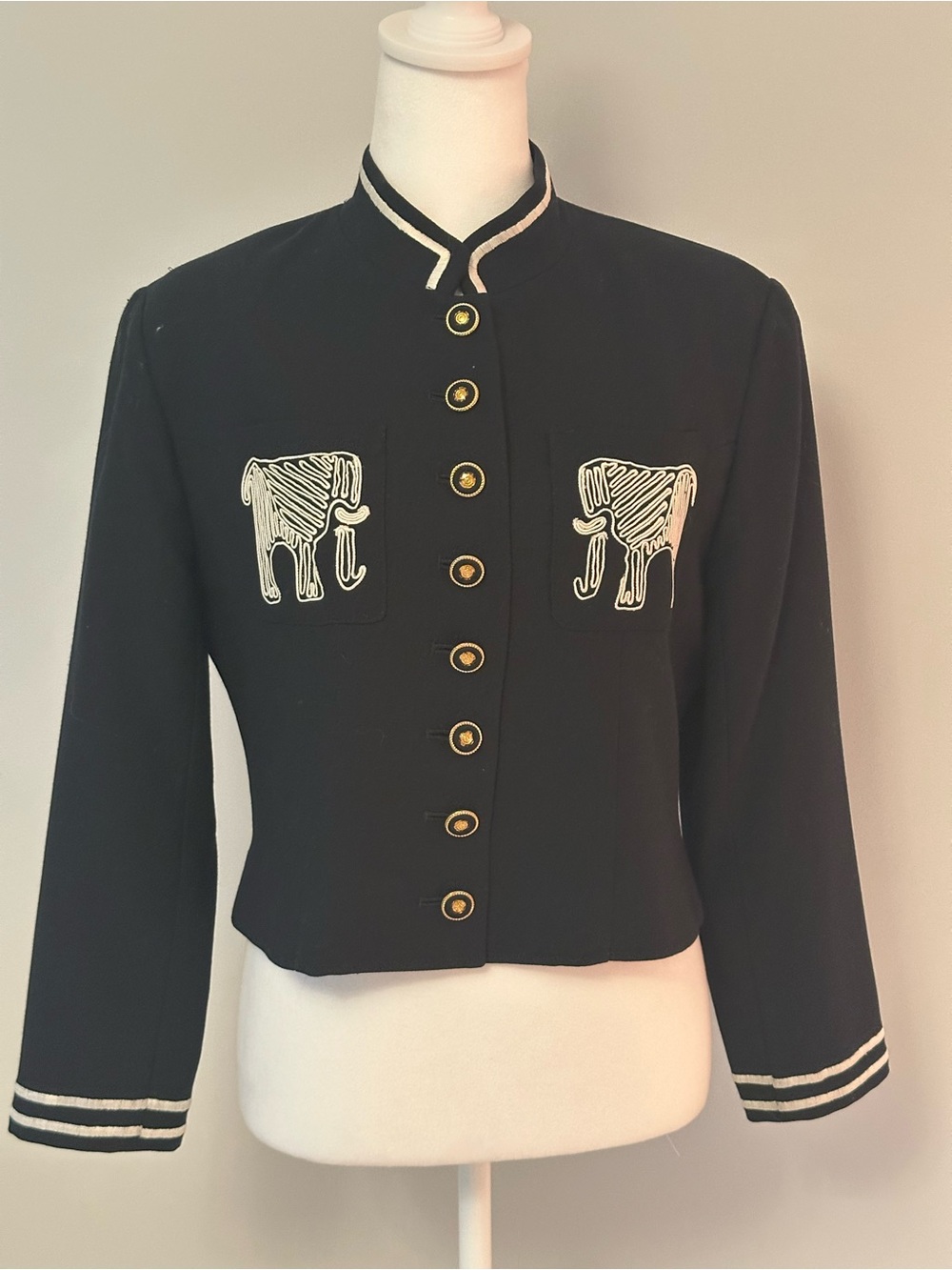 Navy Embellished Elephant Button-Front Jacket Size 8